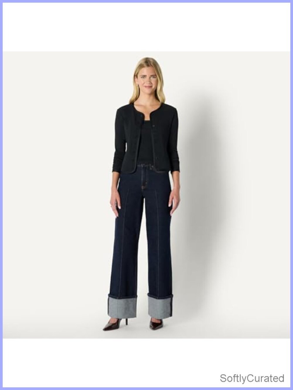 Slim-Fit Ribbed Cardigan & Cami Set Removable Straps Button Front - Picture 4 of 6
